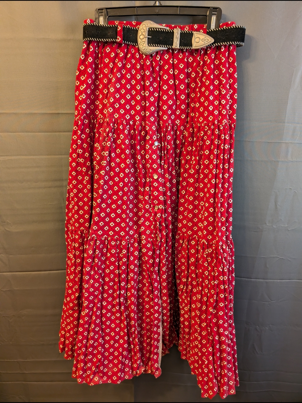 VTG Desert West Sherry Holt Tiered Maxi Skirt Red Bandana Aztec NWT Deadstock